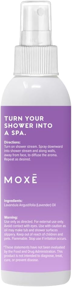 MOXE Lavender Oil Shower Mist, Spa Steam Spray, Certified Natural 100% Essential Oils, Made in USA, Aromatherapy, Tension Relief (4 FL Oz, Pack of 2)