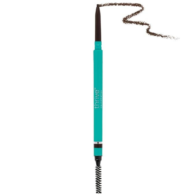 Thrive Causemetics Infinity Waterproof Eyebrow Pencil, Retractable Brow Pencil with Hyaluronic Acid & Shea Butter, Dual Ended Eyebrow Brush Spoolie, Fine Tip, Vegan & Cruelty Free, April (Cool Brown)