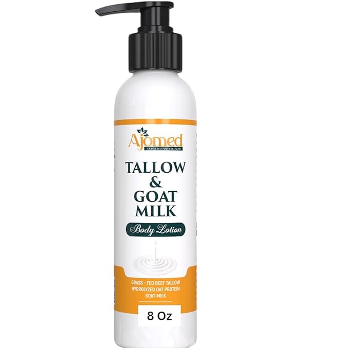 Tallow & Goat Milk Body Lotion for Sensitive Skin, Organic moisturizing Lotion - Soothes Dry skin, Goat Milk face and body Moisturizer - Handmade Tallow for skin cream (8 OZ, Lavender Vanilla)