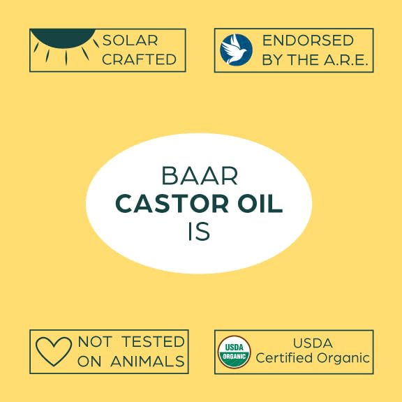 Baar Palma Christos Organic Castor Oil, Cold-Pressed, Hexane-Free, USDA Certified, for Skin, Hair, Massage & Castor Oil Packs, Glass Amber Bottle, 8 oz.