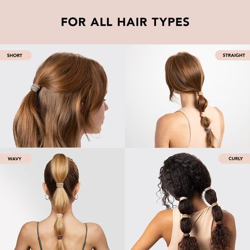 Kitsch Hair Ties No Damage - Strong, Stretchy Hair Bands | Soft Nylon with Glitter Ponytail Holders, Snag-Free Rubber Bands, Perfect for Updos & Braids | Ideal Gifts for Women - Neutral, 12pcs