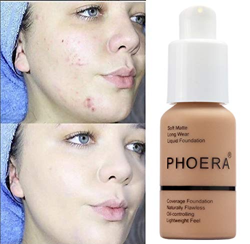 PHOERA Foundation,Flawless Soft Matte Oil Control Liquid Foundation Full Coverage Face Makeup. (103# Warm Peach)