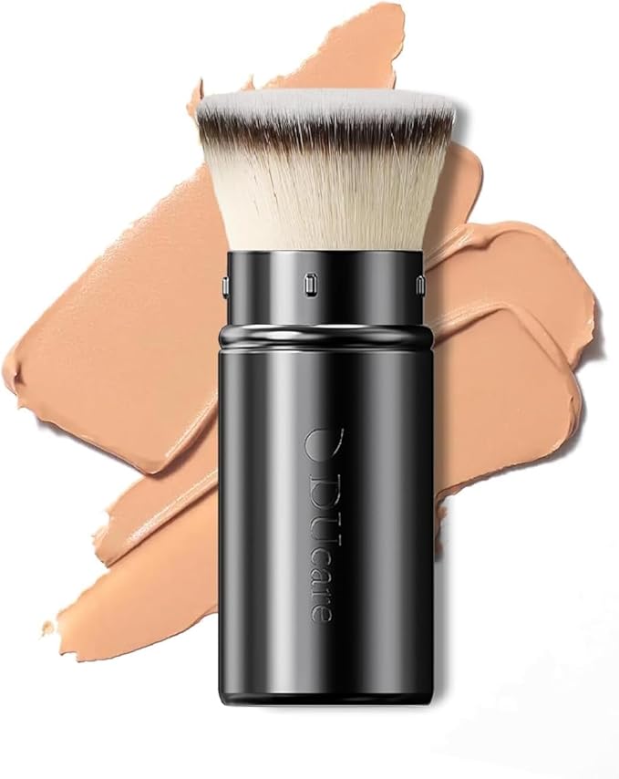 DUcare Retractable Foundation Self Tanner Brush Flat Top Kabuki Brush for Liquid, Cream and Powder Face Makeup With Aluminum Handle