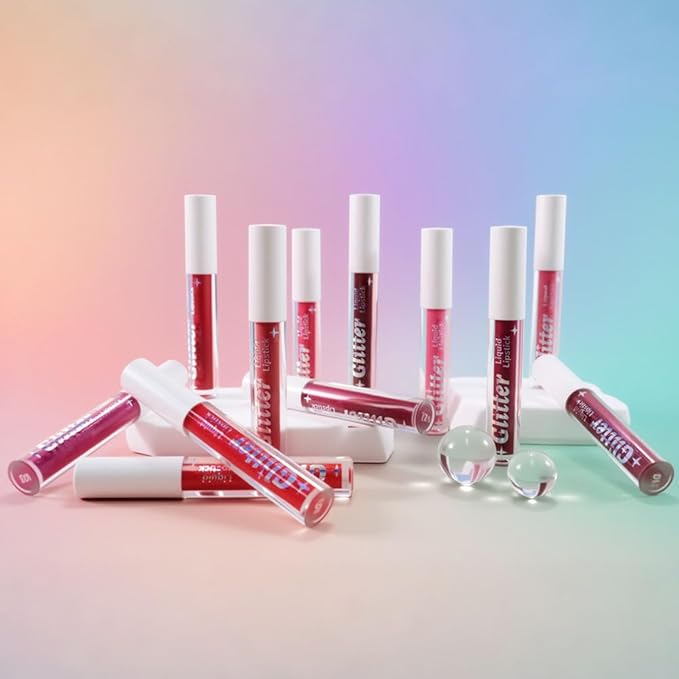Pink Metallic Lipstick for Women,Lightweight Glitter Sparkling Liquid Lipsticks,Shimmer Lip Gloss Stain Long Lasting Waterproof Smudge Proof Non-Drying 24 Hour Full Coverage Lip Makeup,Vegan