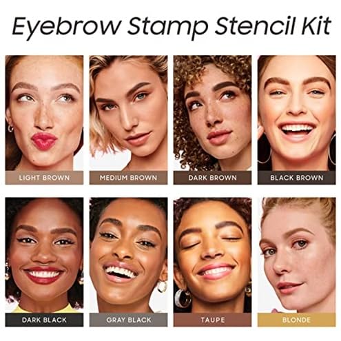 Eyebrow Stamp Stencil Kit - 24PCS Eyebrow Stencils for Perfect Brow, Eyebrow Stamp Long-lasting Waterproof & Smudge-Proof, Eyebrow Kit with Eyebrow Brush for Thin & Thick Brow (Dark Black)