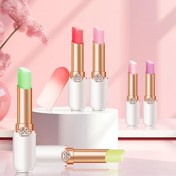 BINGBRUSH Peach Color Changing Lipstick,Lip Stain Long Lasting waterproof color changing lip gloss magic Moisturizer Lip Care Lip Balm Magic Lip Gloss Lip Tint Stain Gloss Set for Women (6Pcs)