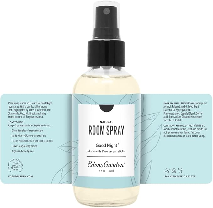 Edens Garden Good Night Natural Room & Linen Sleep Spray – 100% Pure Essential Oil Aromatherapy Mist for Sleeping & Relaxation – Non-Toxic, Long-Lasting Freshener for Bedding & Home, 4 fl oz (118 ml)