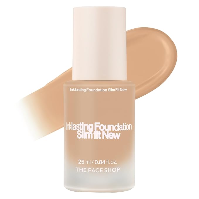 THE FACE SHOP Ink Lasting Liquid Foundation, Full Coverage, 72‑Hour Wear Semi‑Matte Finish, Makeup with Bakuchiol, C210 Cool Sand, 0.84 Fl. Oz.