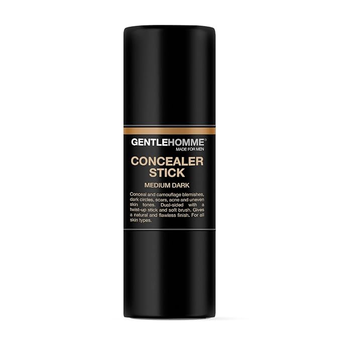 Concealer Stick with Brush for Men - Eraser Dark Circles - Men’s Multi-Use Concealer - Dual Sided Full Coverage with Soft Brush- Buildable Coverage Makeup - All Skin Type - (Medium Dark)