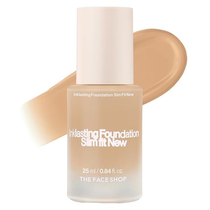 THE FACE SHOP Ink Lasting Liquid Foundation, Full Coverage, 72‑Hour Wear Semi‑Matte Finish, Makeup with Bakuchiol, N120 Marshmallow, 0.84 Fl. Oz.