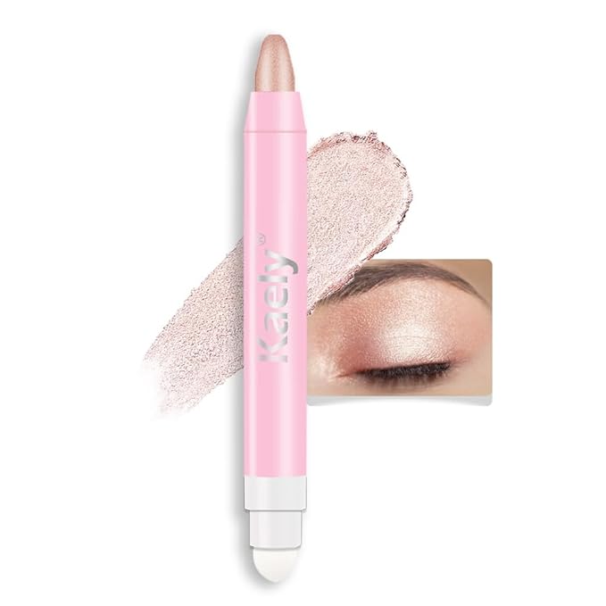 evpct 1Pcs Champagne Shimmer Cream Eye Shadow Brightener Sticks for Eyes Waterproof Pigmented, Double Ended Cream Eyeshadow Stick Pencil Pen with Applicator, Eye Shadow Palette Highlighter Makeup 17
