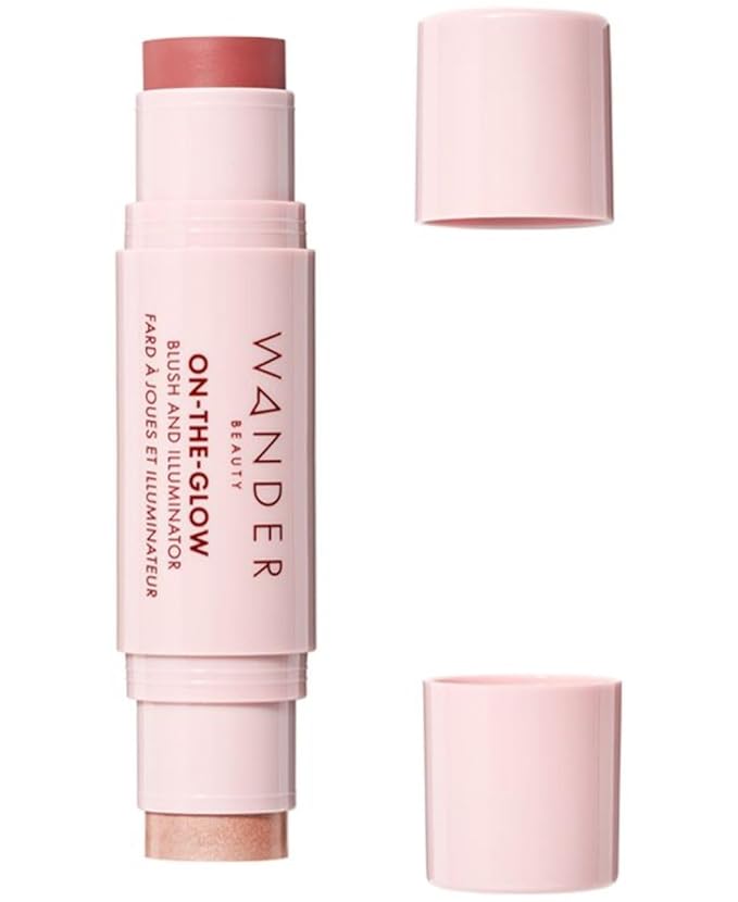 Wander Beauty On-the-Glow Blush and Illuminator - Sienna Sunset/Nude Glow - 7-in-1 Hydrating Cream Blush & Highlighting Stick - Stick Blush for Cheeks, Lip & Body - Highlighter Makeup & Blush - 0.4 oz