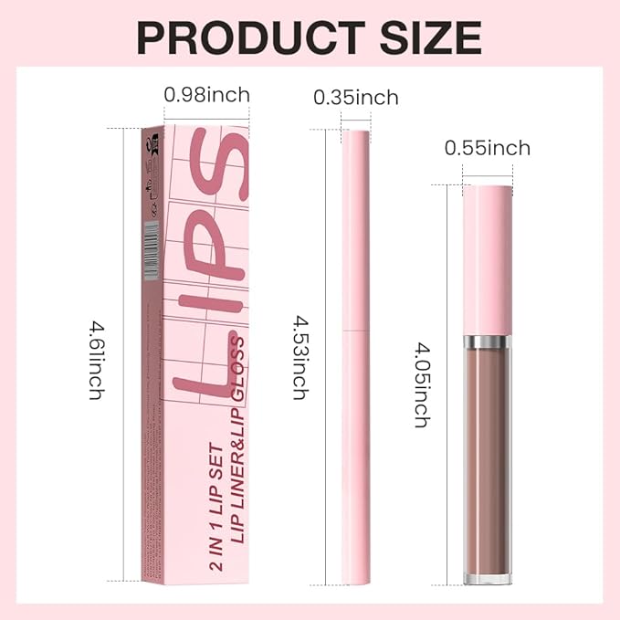 AMY'S DIARY 2pcs Matte Dark Red Lip Liner & Lipstick&Shiny Clear Lip Oil Makeup Set, Liquid Lipstick 24H and Lip Liner Set Matt Liquid Lips Make Up Waterproof Long Lasting (12#, 2 Pcs Set)