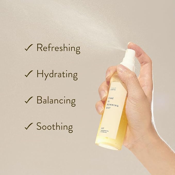 SIORIS Time Is Running Out mist 30ml (organic, vegan), glass skin face mist for Sensitive Skin, jojoba oil for moisture lock, enriched citrus water rejuvenates glass veil finish