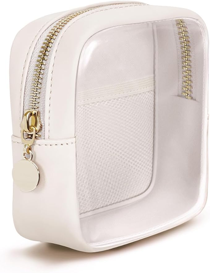 Wandering Nature Clear Makeup Bag for Purse Mini Make up Bag Cute Cosmetic Pouch for Women with Slip-in Pockets Travel Toiletry Essentials Vegan Leather Organizer Pouch,Patent Pending