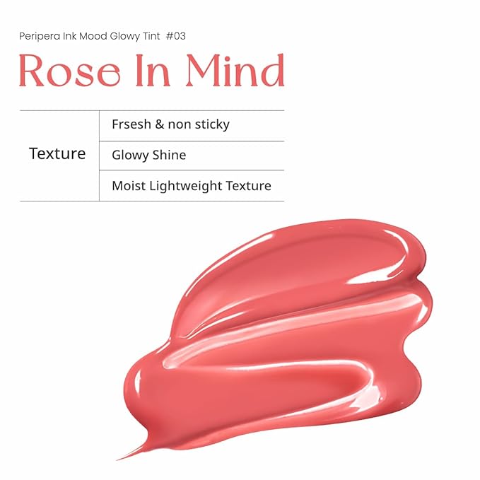 Peripera Ink Mood Glowy Tint | Lip-Plumping, Naturally Moisturizing, Lightweight, Glow-Boosting, Long-Lasting, Comfortable, Non-Sticky, No White Film (03 ROSE IN MIND)