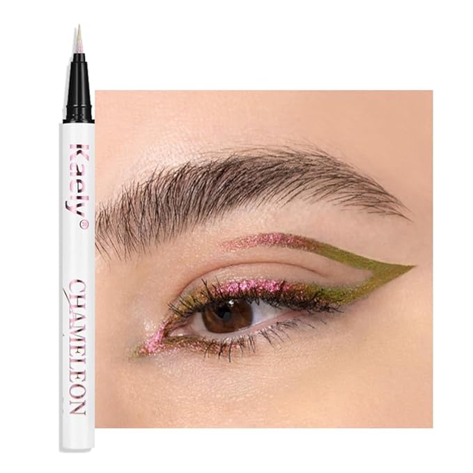 evpct Chameleon Duo Chrome Liquid Eyeliner, Rose Bronzer Flare Glitter Metallic Shimmer Liquid Eyeliner, Multichrome Color Shift, Long Lasting Waterproof Eye Liner Eyeshadow Pencil Face Glitter Makeup