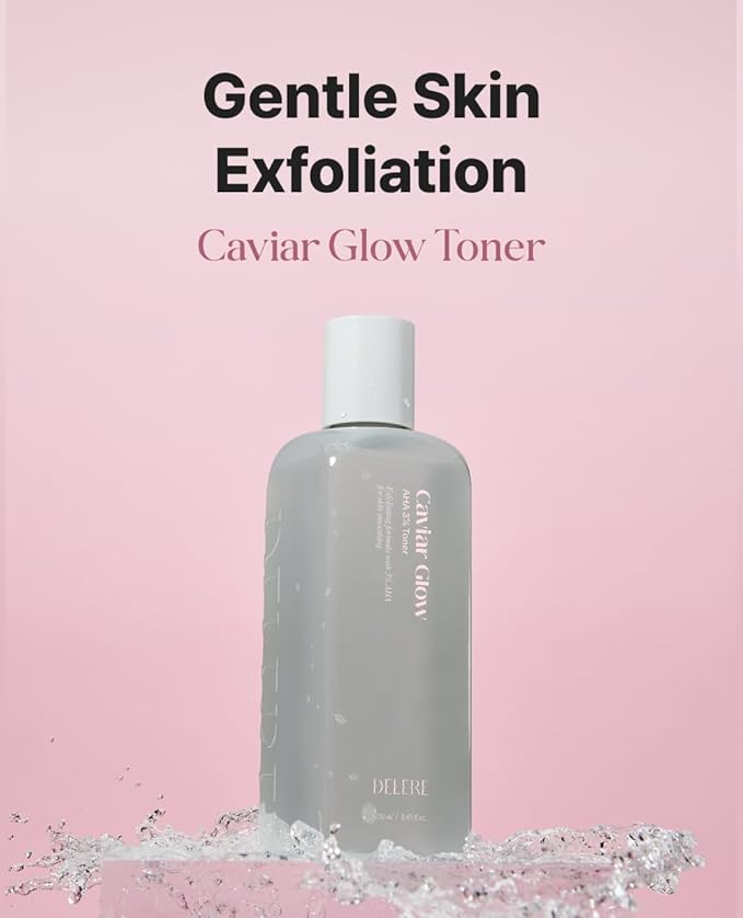 Delere Caviar AHA 3% Glow Toner | Korean Collagen Exfoliating Toner | Korean Exfoliator for Radiance, Collagen Skin Care, 250ml