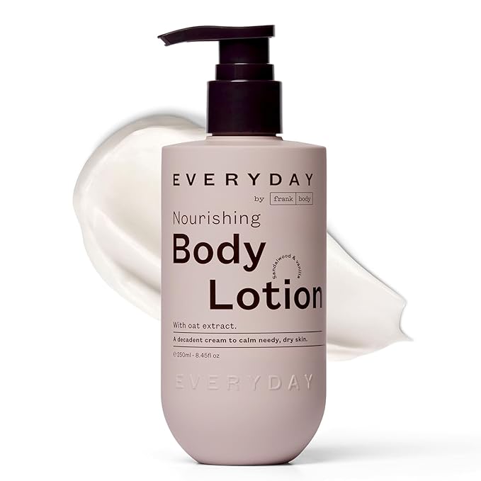 frank body Nourishing Body Lotion | Decadent Cream for Gentle, Calming & Long-Lasting Hydration | Oat Extract, Avocado Oil & Squalane | Sandalwood & Vanilla Scent | Vegan & Cruelty Free | 250ml