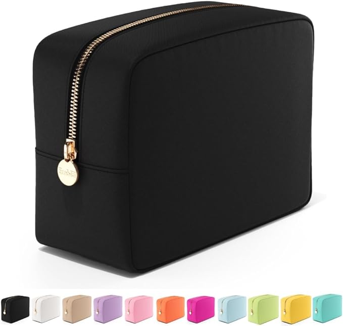 Embla Makeup Bag Travel Cosmetics Pouch and Toiletry Bag, Nylon Zipper Pouch Purse, Cute Make Up Organizer Storage Tote for Women Girls, Waterproof Travel Skincare Case, Large Makeup Bags, Black