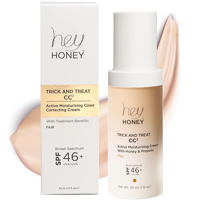 Hey Honey Trick and Treat CC² Cream SPF 46 | Active Moisturizing Color Correcting Cream with Honey & Propolis | Best Cover For Rosacea, Skin Redness & Mature Skin | Cruelty-Free | 1 oz (Fair Tone)