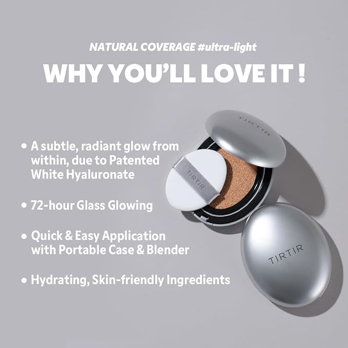 [*Mini Size*] TIRTIR Aura Glow Silver Cushion | Korean Cushion Foundation, (#13N Fair Ivory, 0.15 Fl Oz)