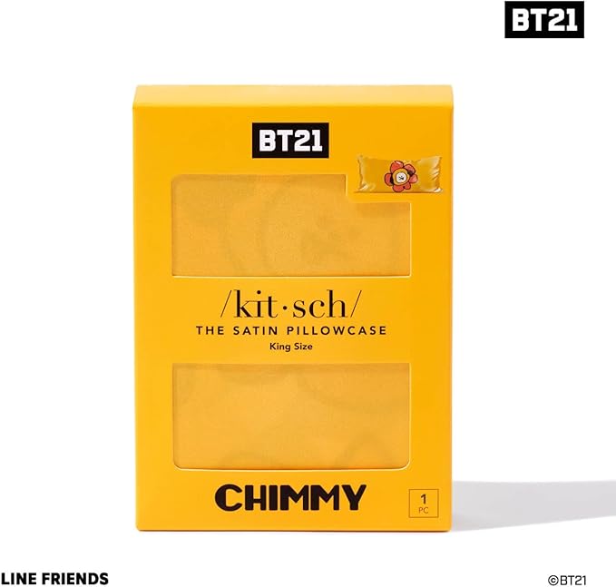 Kitsch x BT21 (Chimmy) Satin Pillowcase with Zipper for Hair & Skin - Softer Than Silk Pillow Cases, Smooth Cooling Pillow Cover, Wrinkle-Free, Machine Washable, King Size (19x36)