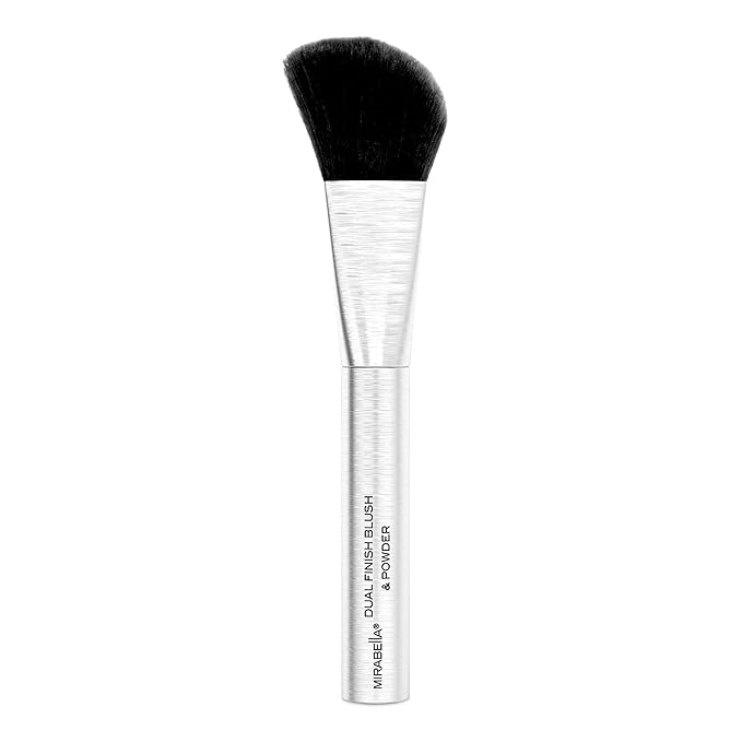 Mirabella Dual Finish Blush & Powder Brush – Angled Vegan Makeup Brush for Cheeks, Super-Soft Synthetic Bristles, Weighted Aluminum Handle, Cruelty-Free, Professional Quality