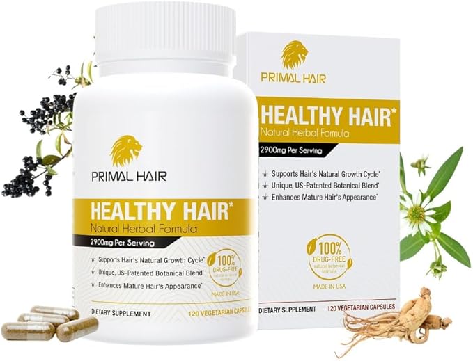 100% Natural Growth Treatment, Reduces Hair Loss, US Patented Formula Proven Effective for Men & Women, 100% Vegan Ingredients, Non-GMO, 30-Day Supply