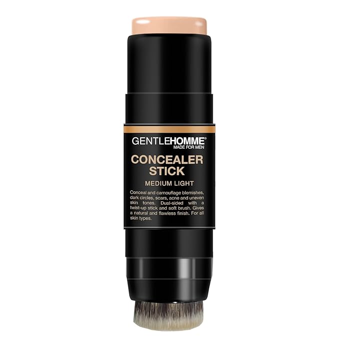 Gentlehomme Men's Concealer Stick with Brush for Dark Circles Eraser, Medium Light