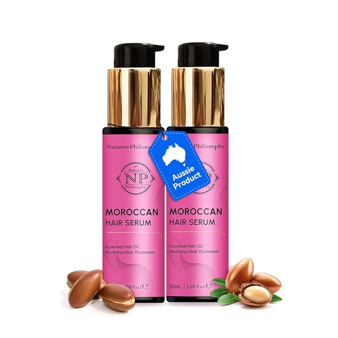 NP NATURES PHILOSOPHY Moroccan Oil Hair Products, Organic Moroccan Argan Oil Hair Serum, Anti-Frizz, Hydrating & Repairing Oil for Damaged Hair, Split Ends, Natural Shine for All Hair Types - 2 Pack