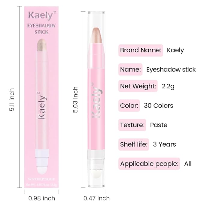 evpct 1Pcs Champagne Shimmer Cream Eye Shadow Brightener Sticks for Eyes Waterproof Pigmented, Double Ended Cream Eyeshadow Stick Pencil Pen with Applicator, Eye Shadow Palette Highlighter Makeup 17
