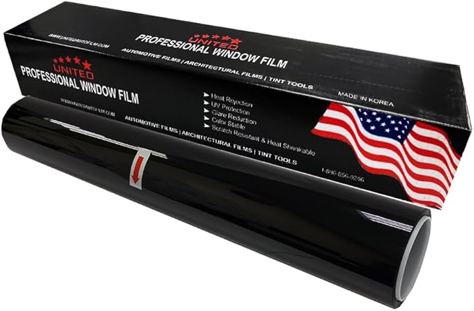 United Window Tint Universal Black 20% VLT 40" in (Width) x 100'Ft Standard Dyed 1Ply Film Black Color - Privacy Window Film for Car, Home, Blocks UV/IR Rays, Reduce Heat & Glare Adhesive Window Film