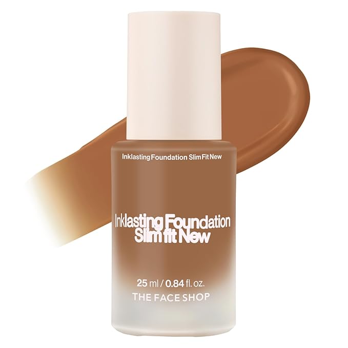 THE FACE SHOP Ink Lasting Liquid Foundation, Full Coverage, 72‑Hour Wear Semi‑Matte Finish, Makeup with Bakuchiol, W510 Hazelnut, 0.84 Fl. Oz.