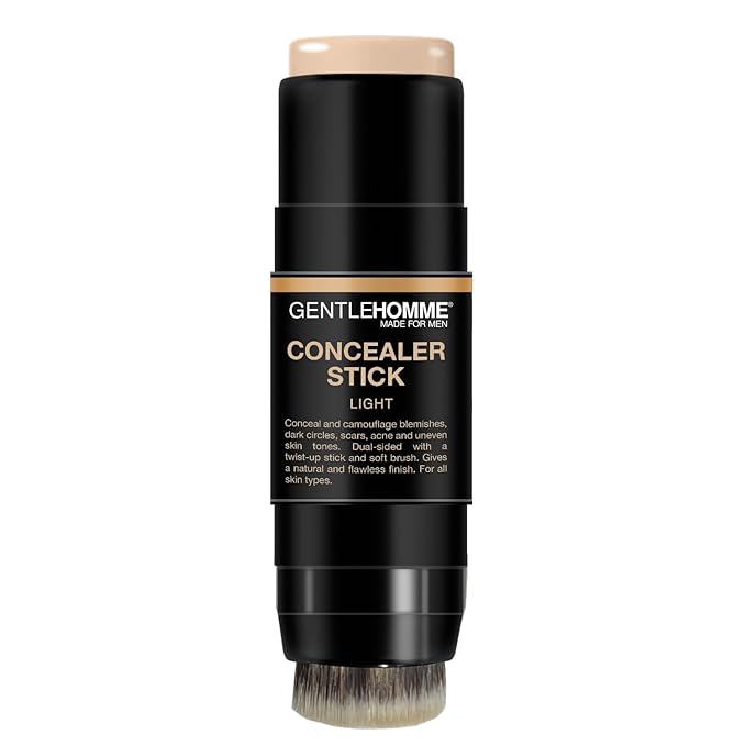 Gentlehomme Men's Concealer Stick with Brush for Dark Circles Eraser, 4 Shades, Light