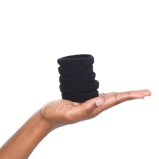 Kitsch Black Hair Ties No Damage - Strong, Stretchy Hair Bands | Soft Nylon Ponytail Holders, Snag-Free Rubber Bands, Perfect for Updos & Braids | Ideal Gifts for Women - Black, 6pcs
