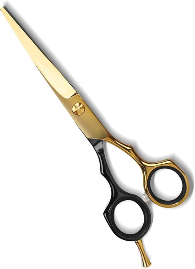 6.5” Professional Hair Cutting Scissors – Japanese Stainless Steel Salon Scissors, Premium Barber Shears for Hair Cutting, Home Use for Man Woman Adults Kids Babies (Black & Gold)