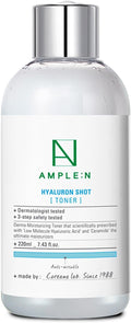 Hyaluron Shot Toner – Korean Hyaluronic Acid and Ceramide Hydrating Face Toner - Moisturizing Essence for Minimizing Wrinkles – Dewy Healthy Glow Skin Booster for Dry and Sensitive Skin, 7.43 fl.oz.