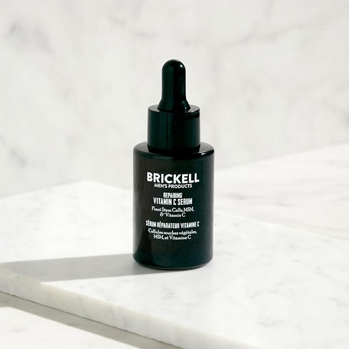 Brickell Men's Anti Aging Vitamin C Serum For Face, Repairing Night Facial Serum for Men, Natural and Organic Hyaluronic Acid Serum For Face to Diminish Wrinkles and Reduce Redness, 1 Ounce, Scented