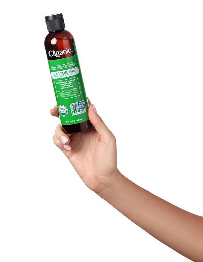 Cliganic Organic Castor Oil, 100% Pure (6oz with Eyelash Kit) - For Eyelashes, Eyebrows, Hair & Skin