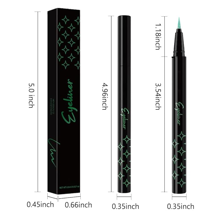 evpct 1Pcs Green Glitter Shimmer Liquid Eyeliner Eye Shadow Makeup Pencil Pen, Green Face Body Glitter False Eyelashes Lashes Freckles Accessories, Sparkle Metallic Colored Eyeliner Waterproof Smudge