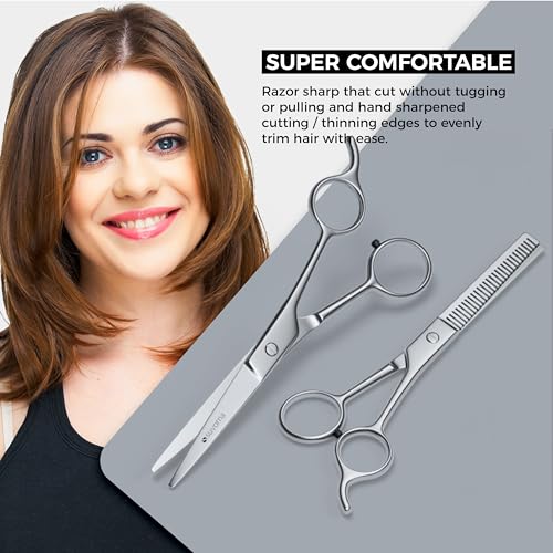 Suvorna 6.5" Professional Hair Scissors Set with Thinning Shears for Hair Dressers, Barbers and Professionals - Extremely Sharp Hair Cutting Scissors Set for Thinning, Layering and Cutting.