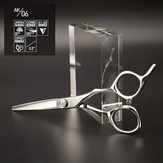 AOLANDUO Hair Scissors Professional Left Handed, VG10 Steel Left Handed Barber Shears, Razor Edge, Offset Ergonomic, Precision Hair Cutting Scissors for Salon & Home, 1 Count, 5.5 Inch