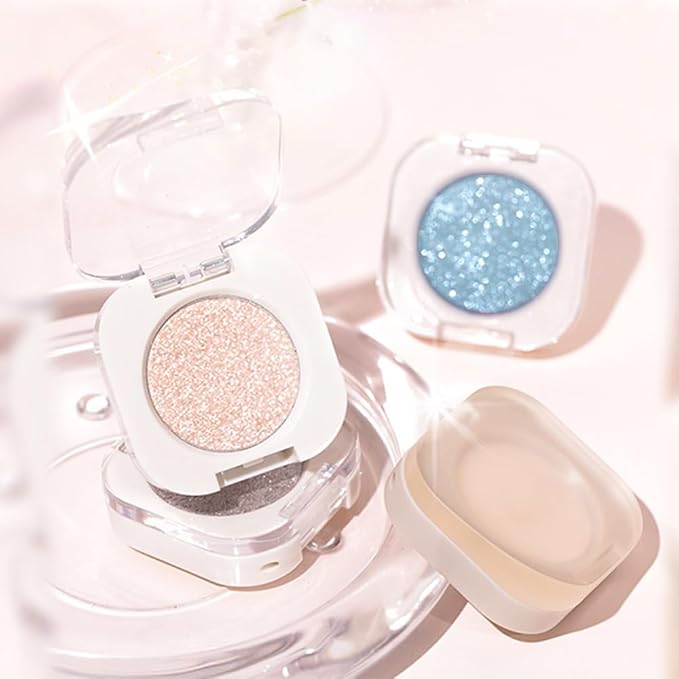Sky Blue Single Metallic Shimmer Eyeshadow Makeup, Neutral Powde Eye Shadow for Women, Sky Blue Metallic Glitter Singles Eyeshadow Palette Pigmented Waterproof, Girls Monochrome Eyeshadows Gift