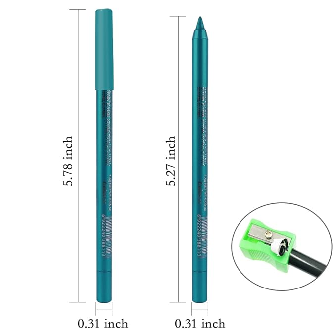 evpct Teal Eyeliner Pencils for Eyes, Blue Green Colored Eye Liner Pencil Pen Makeup Waterproof Smudge Proof, Colored Gel Waterline Eyeliner Liquid, Face Eye Paint Stick Halloween Makeup 15