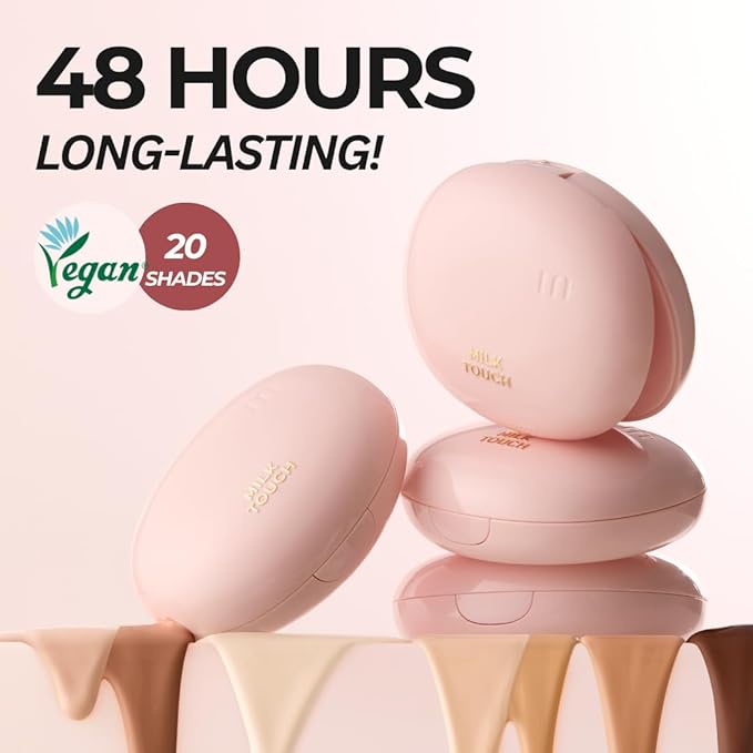 milktouch Cushion Foundation, 24H Flawless Skin, Radiant Shine, No Oxidation, Long-Lasting, Non-Creasing, 60% Hydrating Skincare Infused Korean, Stocking Stuffers, Christmas Gifts (30C Toffee)