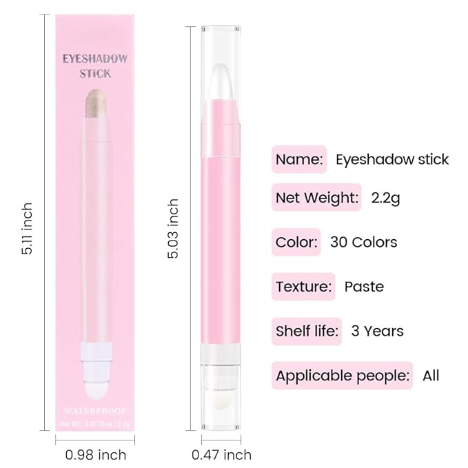 evpct 1Pcs Pearl White Shimmer Cream Eye Shadow Brightener Sticks for Eyes, Double Ended Cream Eyeshadow Stick Pencil Pen with Applicator, Eye Shadow Palette Highlighter Makeup Waterproof Pigmented 01