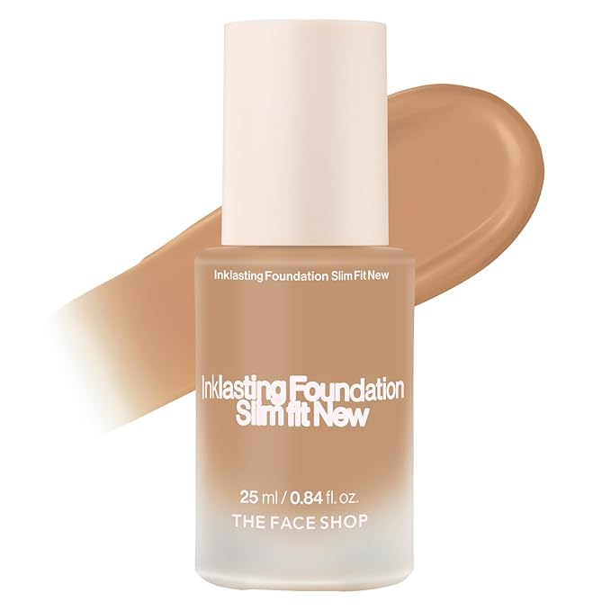 THE FACE SHOP Ink Lasting Liquid Foundation, Full Coverage, 72‑Hour Wear Semi‑Matte Finish, Makeup with Bakuchiol, W330 Amber, 0.84 Fl. Oz.