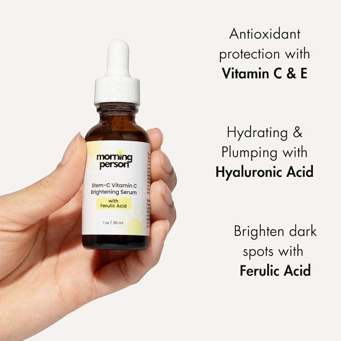 Stem-C Vitamin C Brightening Serum with Ferulic Acid, Vitamin E and Hyaluronic Acid - Improves Dark Spots And Uneven Skin Tone - Hydrating And Nourishing