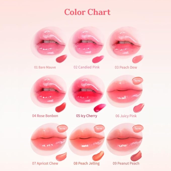MQNY(MACQUEEN NEWYORK Dewy Water Glow Lip Tint 3.5g 9colors (#05 Icy Cherry, Cherry Red)